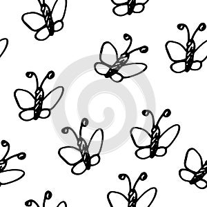 doodle composition seamless butterfly pattern vector illustration on a white background the basis for the design of textiles
