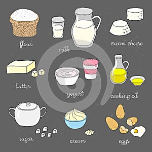 Doodle cooking ingredients set.