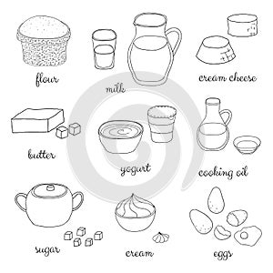 Doodle cooking ingredients set.