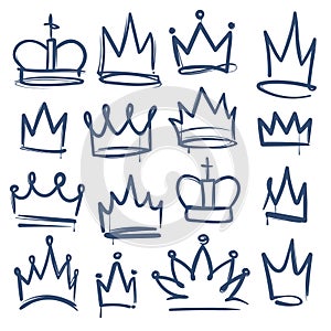 Doodle crown. Kingdom tiaras crowns king queen corona princess diadem sketch doodle drawn royal jewel imperial