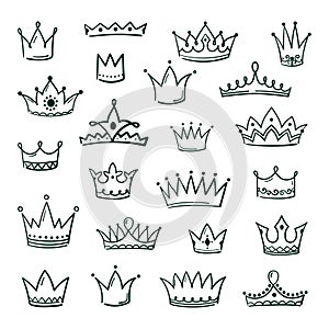 Doodle crowns. Sketch crown queen king coronet urban grunge ink art crowning vintage coronal icons majestic tiara