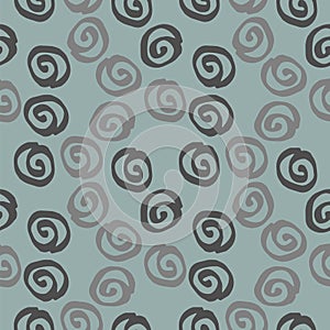 Doodle curls  seamless pattern on gray-blue background. Hand-drawn color illustration. Vector.