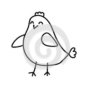 Doodle cute chicken. greeting card design template with bright sketchy character. Hand drawn vector illustration.