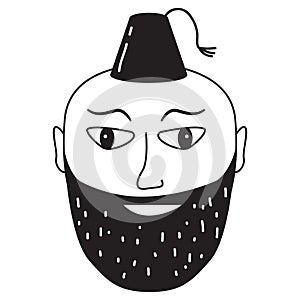 Doodle cute face.Hand-drawn line people. Man face in a fez.