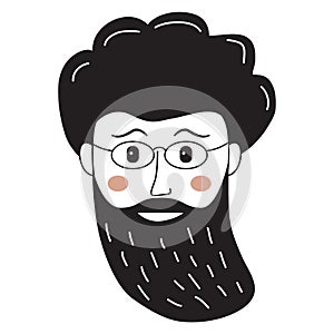 Doodle cute face.People face icon.Human avatar a man with a beard.