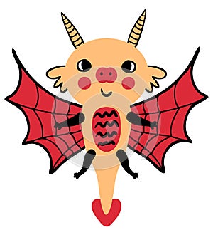 Doodle cute flying dragon vector graphic clipart. Animal Happy New Year 2024 cartoon character. Perfect for tee, poster, greeting