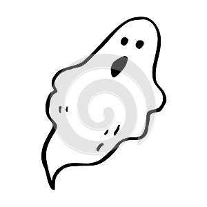 Doodle cute ghost. Halloween print black on white