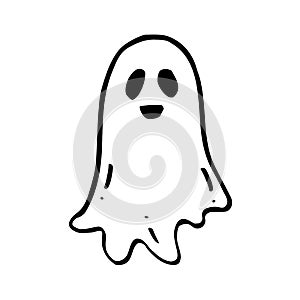 Doodle cute ghost. Halloween print black on white