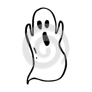 Doodle cute ghost. Halloween print black on white