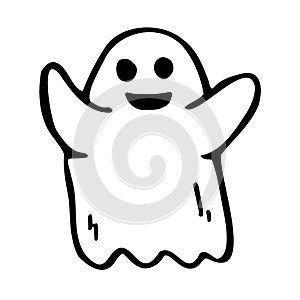 Doodle cute ghost. Halloween print black on white