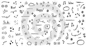 Doodle cute glitter pen line elements. Doodle heart, arrow, star, sparkle decoration symbol set icon. Simple sketch line