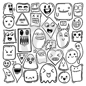 Doodle cute monster element collectionvector