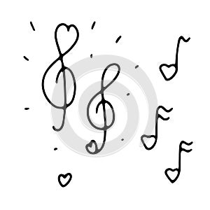 Doodle cute musical signs in the shape of a heart