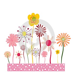 Doodle daisies cute cartoon flowers. Happy Valentine`s day, Mother`s day, Spring time greeting card, textile t-shirt design elemen