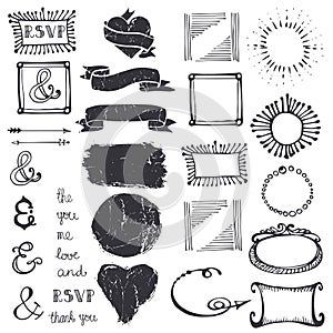 Doodle decor element ampersand,catchword set.Badges,shape