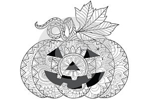 Doodle design of Halloween pumpkin for Halloween card invitations and adult coloring book pages for anti stress