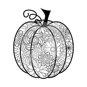 Doodle design of Halloween pumpkin for Halloween card invitations and adult coloring book pages