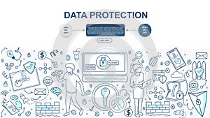 doodle design style concept of online data protection solution