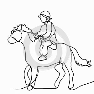 Doodle drawing illustrative sketch of a boy on a horse with white background