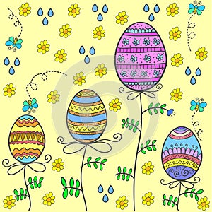 Doodle of easter egg on yellow background