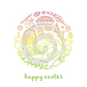 Doodle easter items in circle.