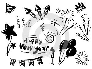Doodle elements for concept happy new year design on set. isolated on white background