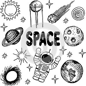 Doodle elements on the theme of space