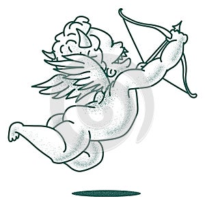 Doodle of an evil Cupid with wings, bow and arrow in stippled shading photo