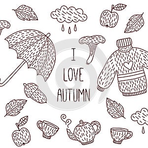 Doodle fall autumn icons banner template