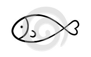 Doodle fish icon. Hand drawn sea fish. Children sketch drawing. Simple line art. Vector illustration isolated on white