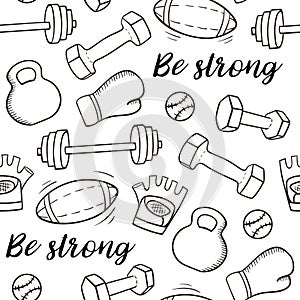 Doodle fitness and sport seamless pattern