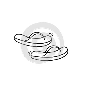 Doodle flip flop sandal illustration icon with hand drawn line art style