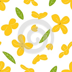 Doodle floral pattern background with fragrant tea olive, sweet osmanthus or osmanthus fragrans and evergreen foliage.