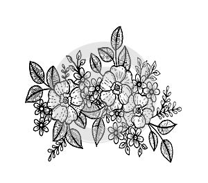 Doodle floral pattern in black and white. Page for coloring book: very interesting and relaxing job for children and adults