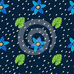 Doodle floral seamless pattern. Hand drawn cartoon leaves and flowers, abstract botanical background decorative spring summer