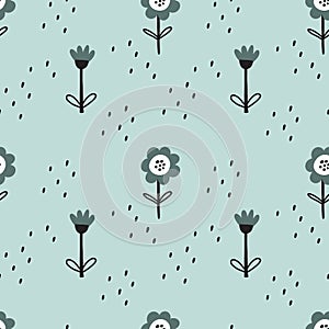 Doodle floral seamless pattern. Hand drawn cartoon leaves and flowers, abstract botanical background decorative spring summer