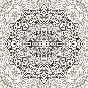 Doodle flower eamless pattern in brown tones. Vector decorative