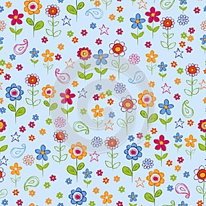 Doodle Flower Garden Seamless Repeat Pattern photo