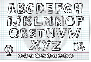 Doodle font on lined sheet