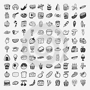 Doodle food icons set photo