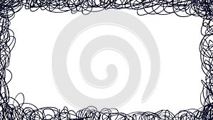 Doodle frame with black swirls on a white screen.