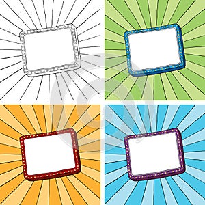 Doodle frame with sunbeam radial background