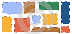 Doodle frame textbox and background in hand drawn style. Set geometric abstract border with wavy pattern. Flat vector