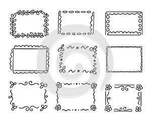 Doodle frames set, hand-drawn monograms.Edgings and cadres with simple sketchy elements for your design.Isolated. Vector