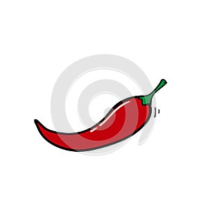 Doodle Fresh red hot chili pepper. Kitchen organic vector spicy taste chili pepper with hand drawn cartoon style isolated vector