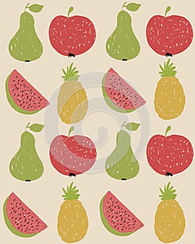 Doodle fruit pattern in retro colors
