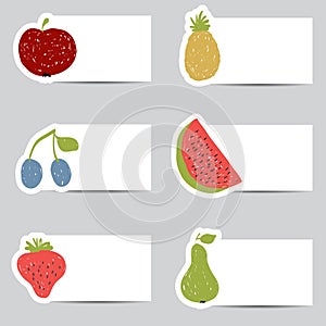 Doodle fruits cards in retro colors
