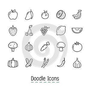 Doodle Fruits And Vegetable Icons