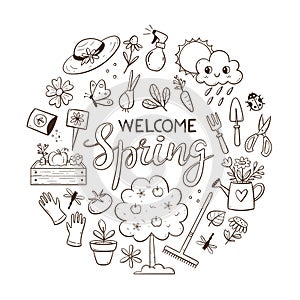 Doodle Gardening Spring Elements Background