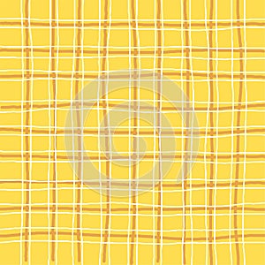 Doodle Gingham Check Plaid Vector Pattern. Vertical and horizontal hand drawn crossing colored stripes. Chequered